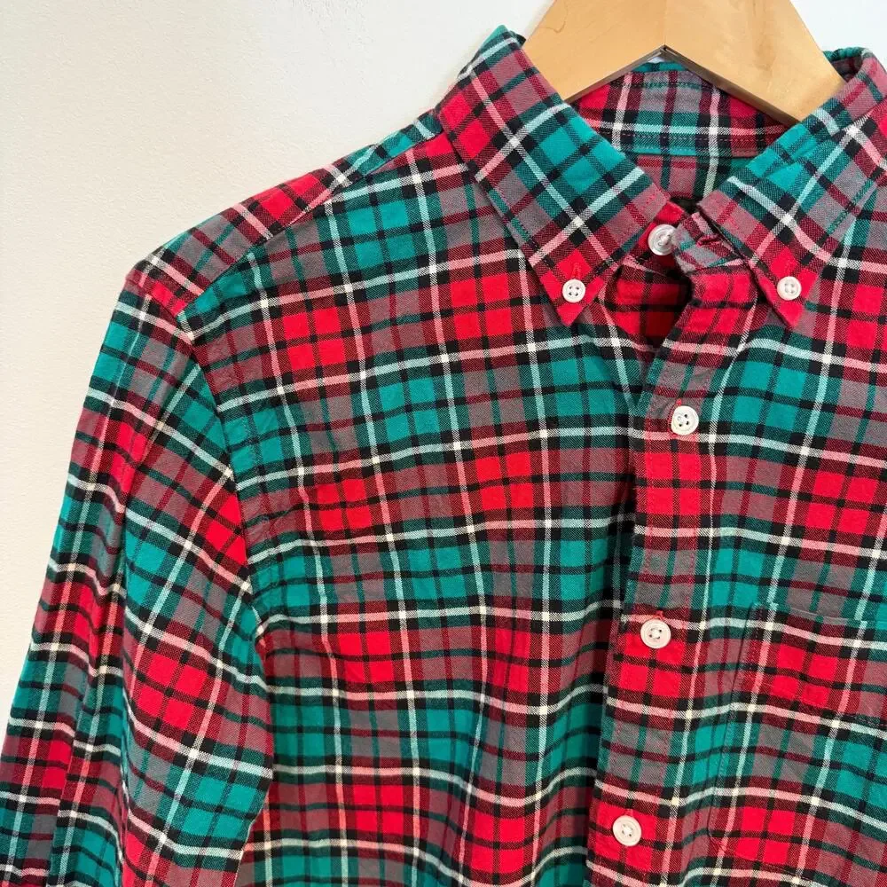 J. Crew Men's Oxford Plaid Cotton Button Down Shirt In Red Green Size Small - Picture 3 of 9